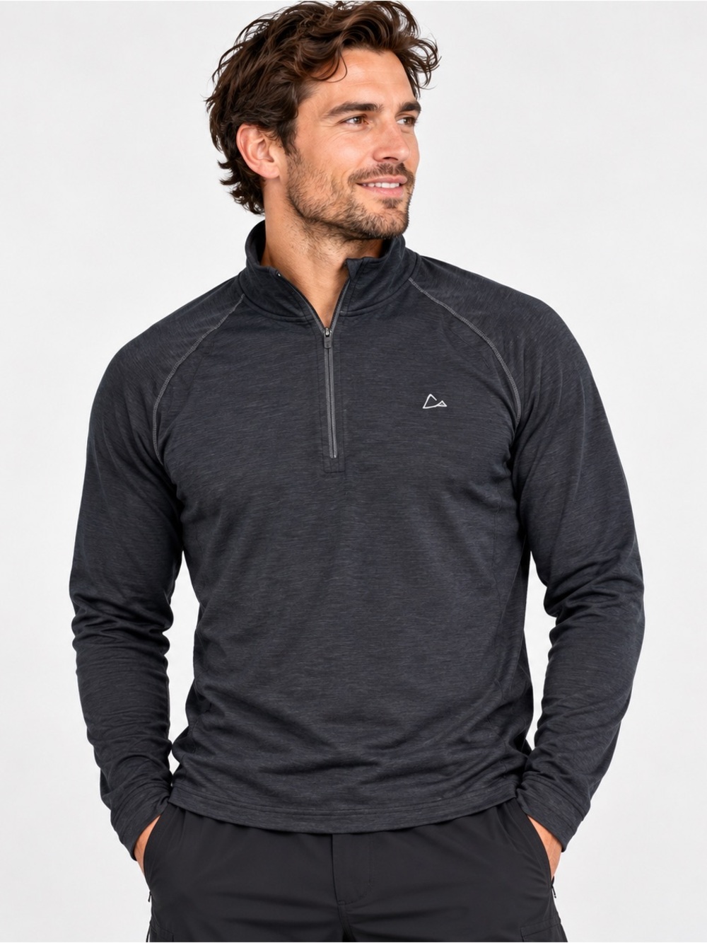 Paradox 1/4 Zip Pullover Merino Blend Hiking Base Layer Mens Medium Black